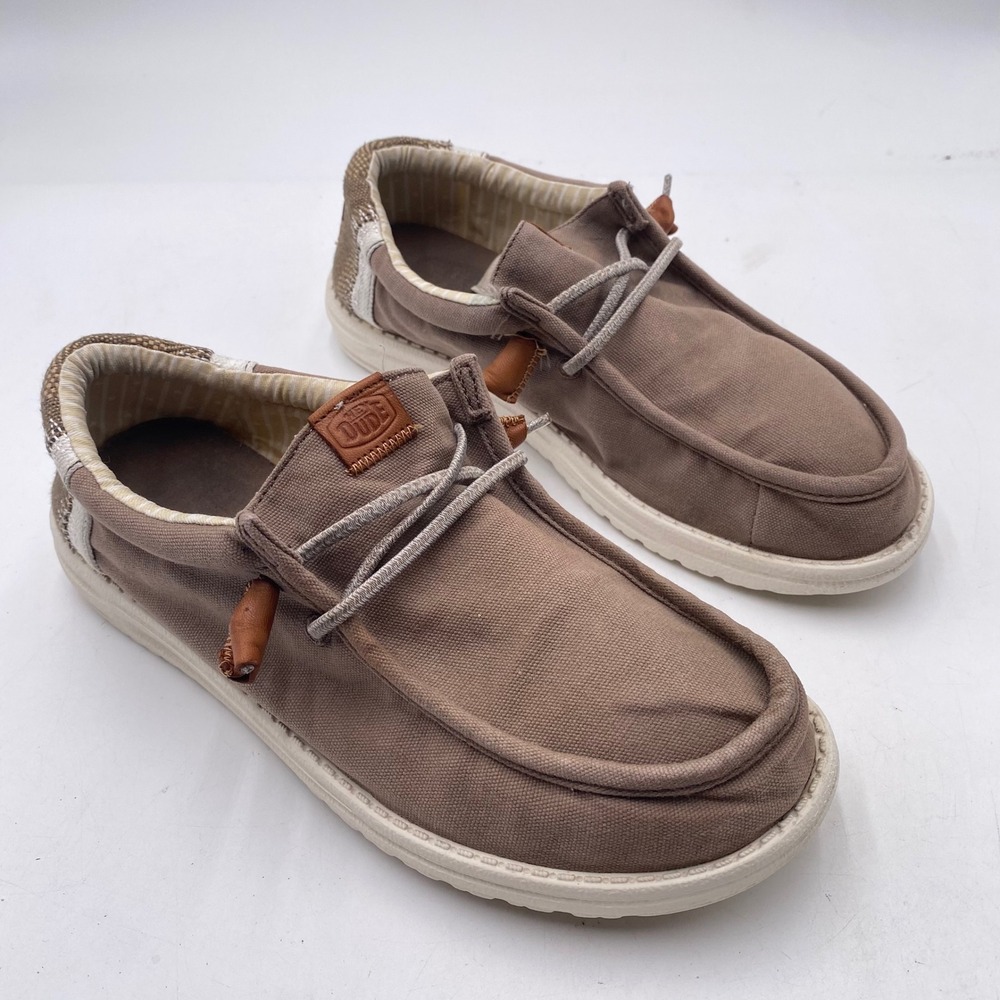 Hey Dude Wally Everyday Essentials Shoes Men 7 Warm Tan Canvas Slip On Loafers